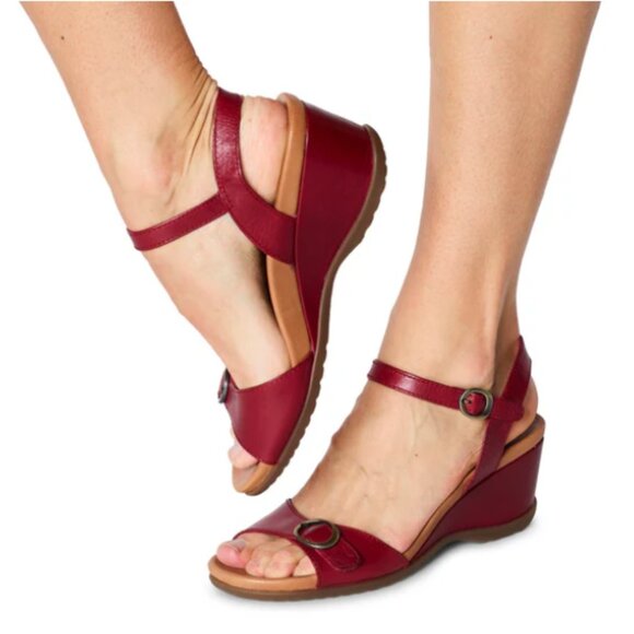 NEW Dansko Arielle Wedge Sandals - Leather For Women in tan 253 - Picture 2 of 7